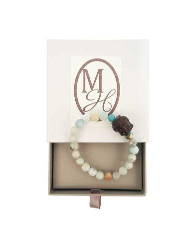 Bracelet ou collier en pierre de lave et agate pendentif lotus - lot de 2 pièces