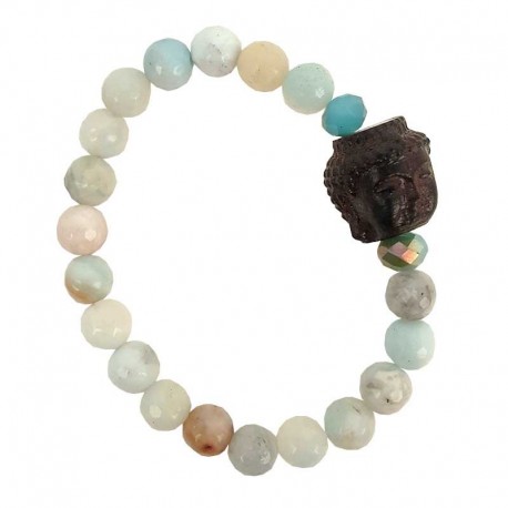 Buddha head amazonite and crystal bracelet - set of 4 pieces