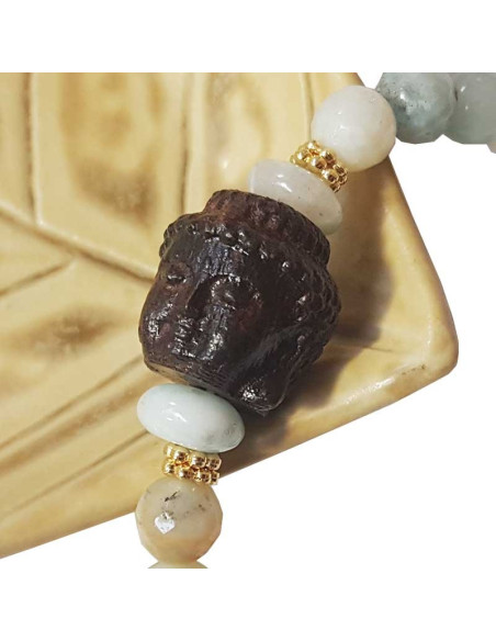 Bracelet tête de Bouddha amazonite et cristal - lot de 4 pièces