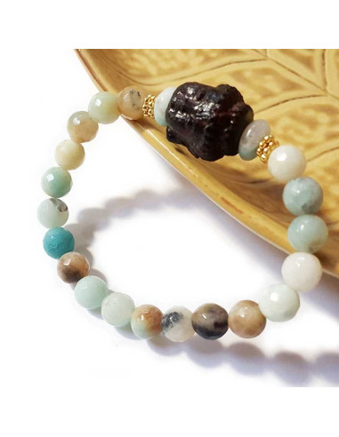 Boeddha hoofd amazoniet en kristal armband - set van 4 stuks