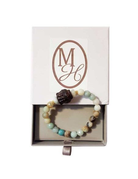 Pulsera cabeza de Buda de amazonita y cristal - juego de 4 piezas
