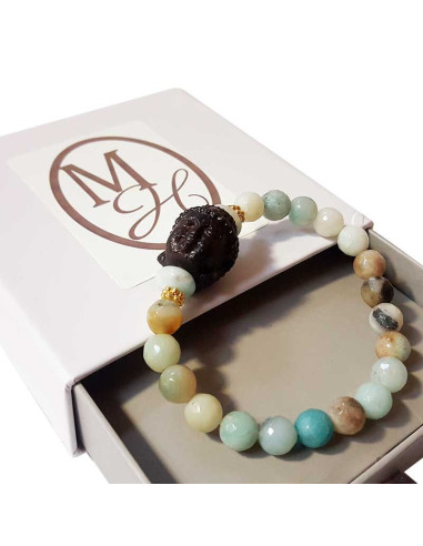 Armband Buddha-Kopf Amazonit und Kristall - 4er Set