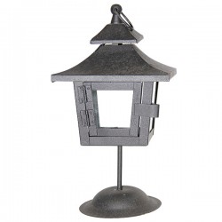 Farol de metal negro sobre soporte - 27 cm