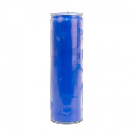 Kaars in blauw glas gekleurd in de massa