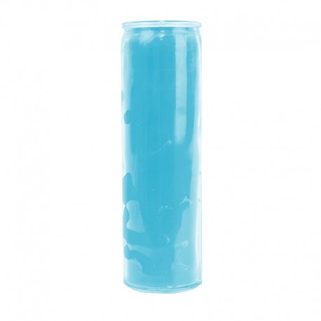 Bougie en verre bleu clair colorée dans la masse