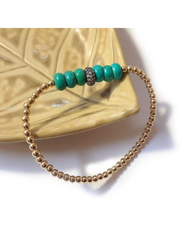 Bracelet à perles dorées et turquoise rondes