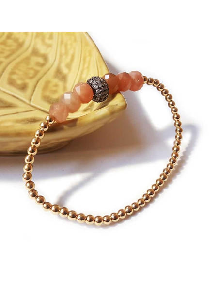 Bracciale con perle d'oro fino e pietra solare sfaccettata