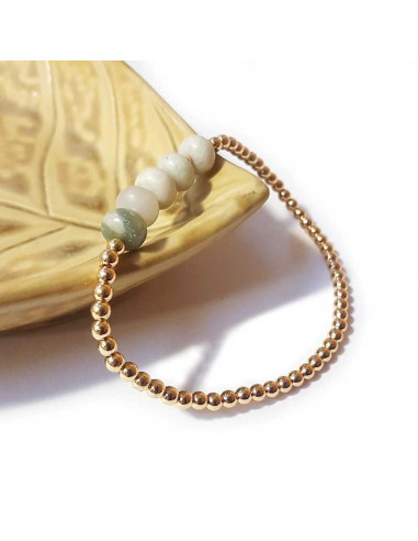 Bracciale con perle d'oro e diaspro bianco rotondo