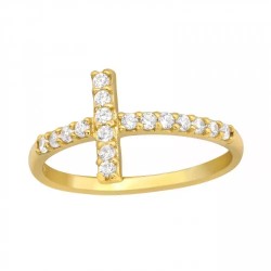 Cross ring inlaid with zircon - 925 gold plated silver