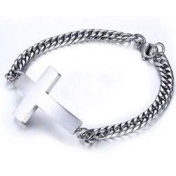 Bracelet avec croix en acier inoxydable pour homme