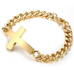 Bracelet avec croix en acier inoxydable plaqué or pour homme 