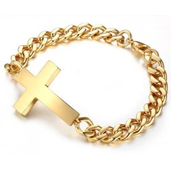 Pulsera de hombre con cruz en acero inoxidable chapado en oro