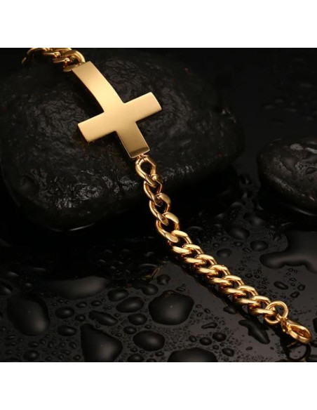 Bracelet avec croix en acier inoxydable pour homme 