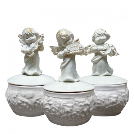 Bomboneras inglesas de cerámica con ángeles músicos - 3 piezas