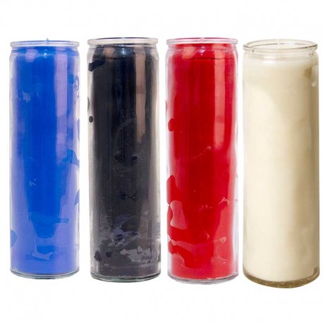 Bougies en verre colorées dans la masse - Blanc, bleu foncé, rouge, noir