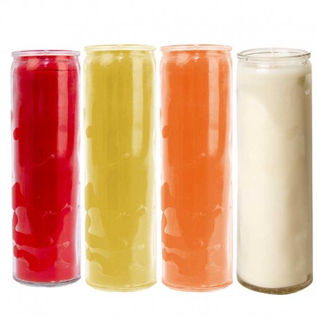 Bougies en verre colorées dans la masse - Rouge, orange, jaune, blanc