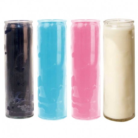 Glazen kaarsen gekleurd in de massa - roze, lichtblauw, zwart, wit
