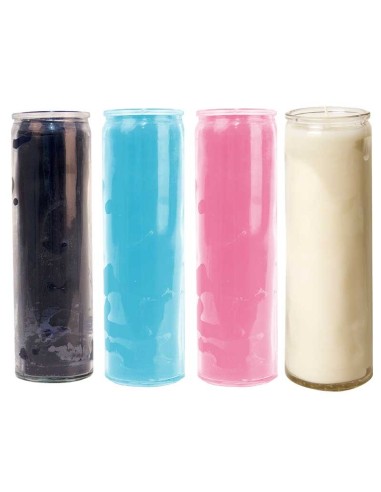 Glass candles colored in the mass - Pink, light blue, black, white