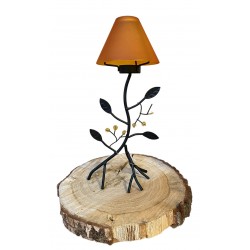 Bougeoir en fer forgé avec feuilles et verre orange