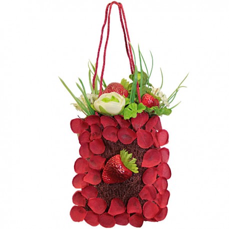 Floral fabric bag basket with red strawberries