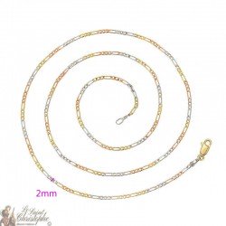 Cadena Figaro con eslabones de oro, oro rosa y plata 60 cm