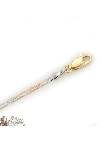 Chaîne figaro à maillons or, or rose et argent 60 cm