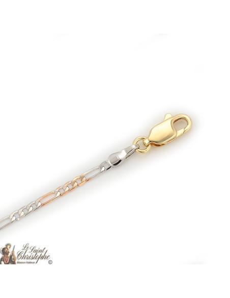 Figaro chain with gold, rose gold and silver links 60 cm