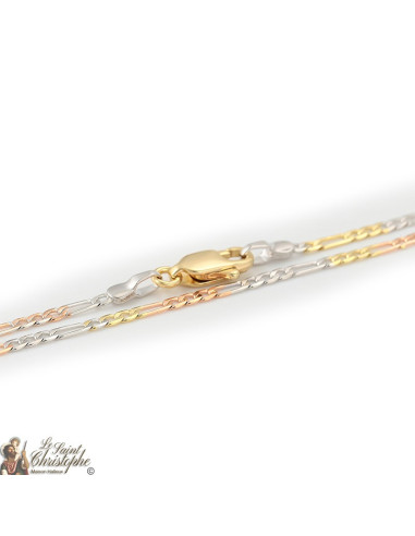 Catena Figaro con maglie in oro, oro rosa e argento 60 cm