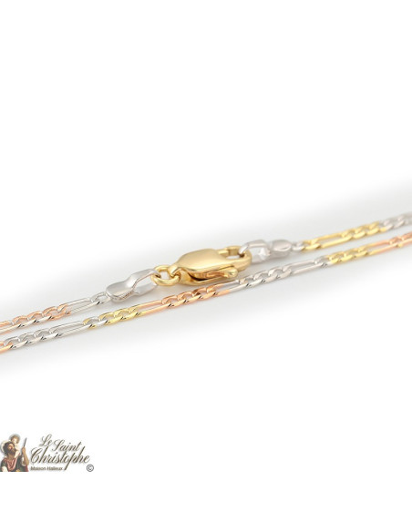 Chaîne figaro à maillons or, or rose et argent 60 cm