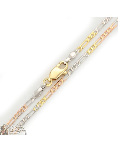 Figaro ketting met gouden, roségouden en zilveren schakels 60 cm
