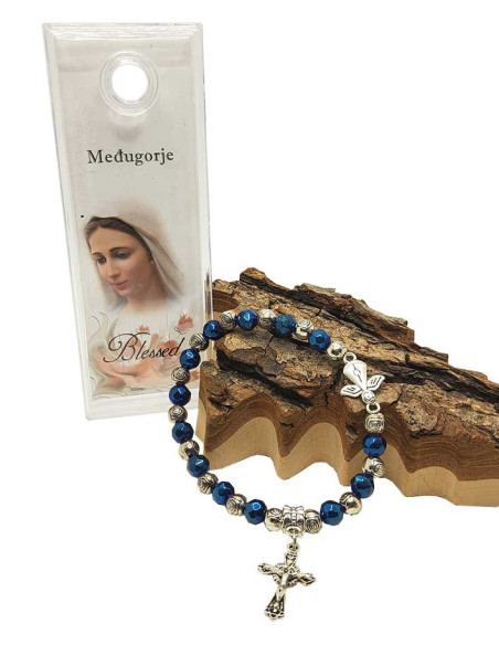Blaue und silberne Perlen Armband Medjugorje