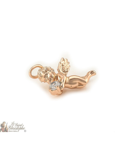 Pendentif Ange couleur or rose et cristal