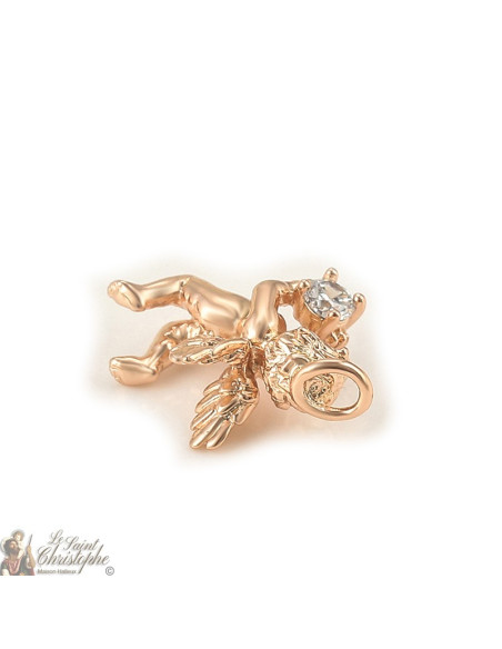 Ciondolo angelo in oro rosa con cristallo