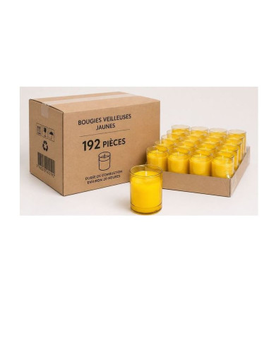Bougies veilleuses jaunes 20h – Lot de 192 pièces qualité professionnelle