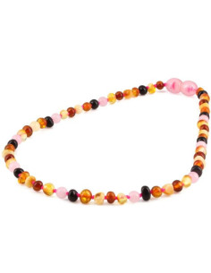 Collier Bébé Ambre Baltique & Quartz Rose 32 cm Multicolore