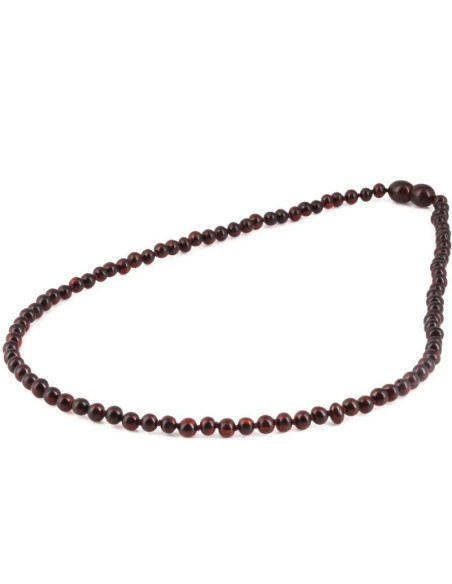 Baltic Amber Adult Necklace Roundel Dark Cherry Glossy Finish 45 cm | Natural Jewellery