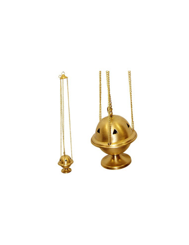Encensoir liturgique en laiton doré mat avec chaînes – 10 cm