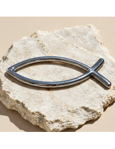Ichthys Car Sticker – Chrome-Coloured Christian Fish – 8 cm