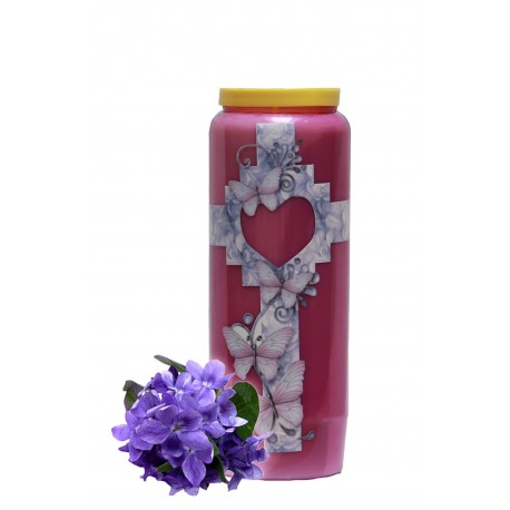 Bougies Neuvaines - Mauves - parfum Violette - Croix Cœur Papillons 