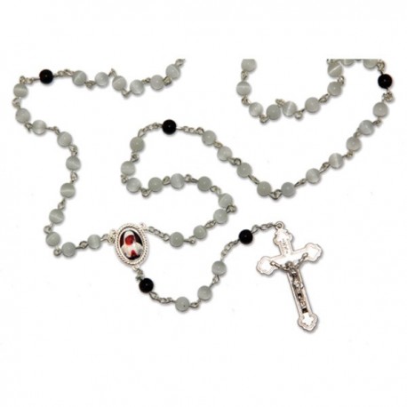 Chapelet Banneux pierre oeil de chat blanc et noir