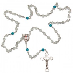 Chapelet Banneux pierre oeil de chat blanc et bleue