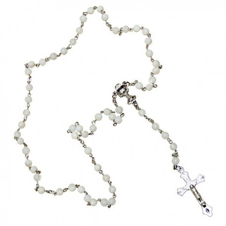 Chapelet blanc en nacre avec coeur calice