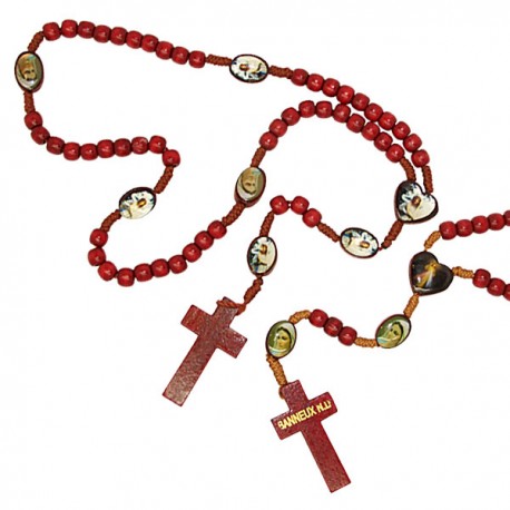Chapelet en bois avec photos de la Vierge de Banneux N.D