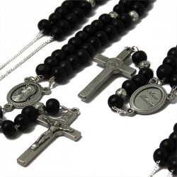 Chapelet collier perles bois noirs