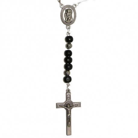 Chapelet collier perles bois noirs