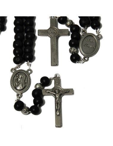 Chapelet collier perles bois noirs