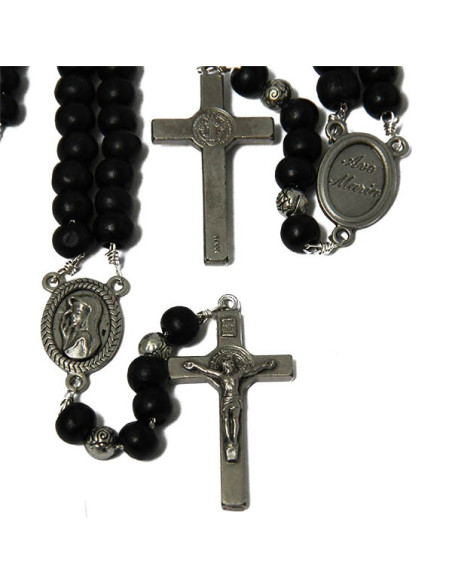 Chapelet collier perles bois noirs