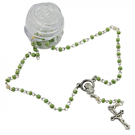 Chapelet mini dans une boîte en forme de rose - vert