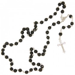 Chapelet noir, perles en verre