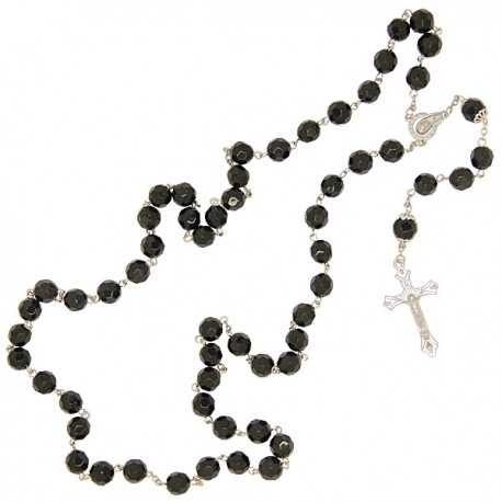 Chapelet noir, perles en verre